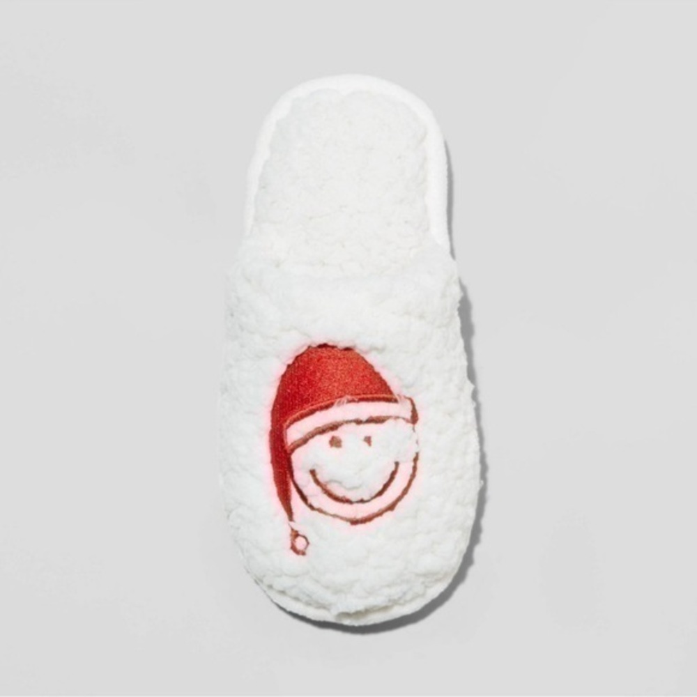 COPY Smile face Santa hat kids white/red‎ slippers 13-1 size Y